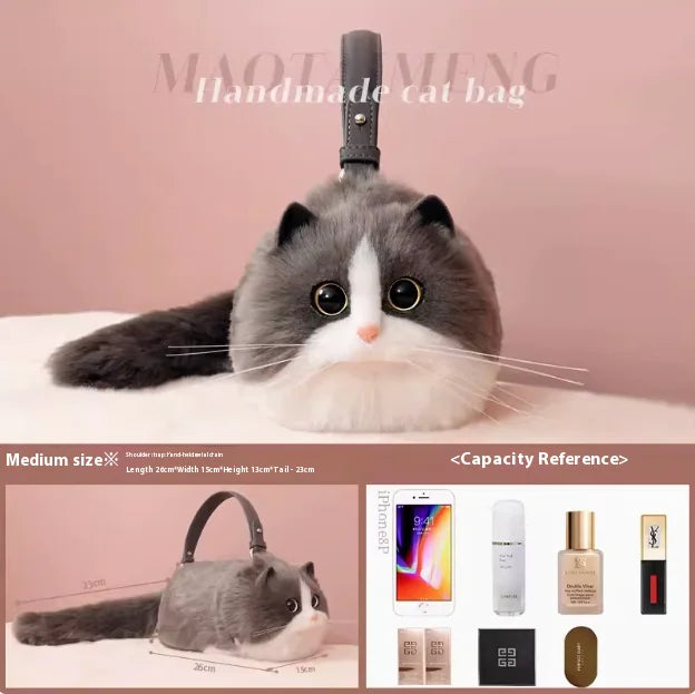 Luxurious Handcrafted Cat-Detailed Satchel