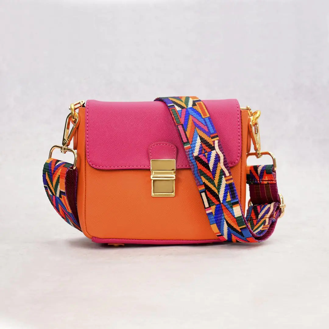 Elegant Miniature Leather Satchel - Watermelon/Orange Edition