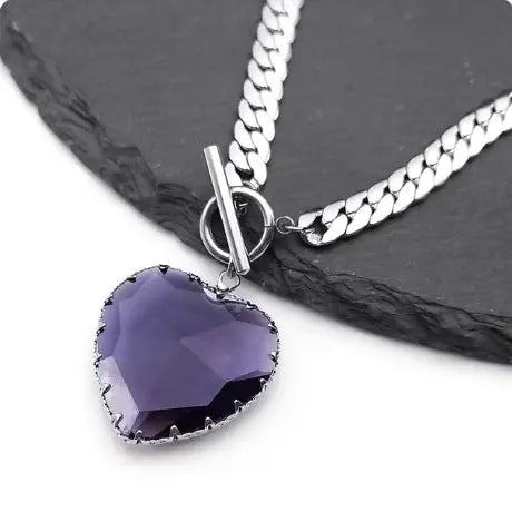 Women's Silver Glass Love Pendant Chain